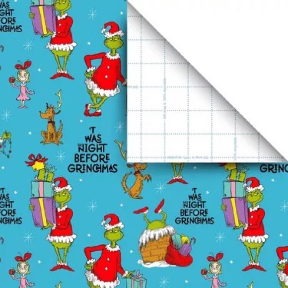 Dr. Seuss Blue Grinch, Max & Cindy Lou Who Christmas Gift Wrapping Paper - Picture 2 of 2